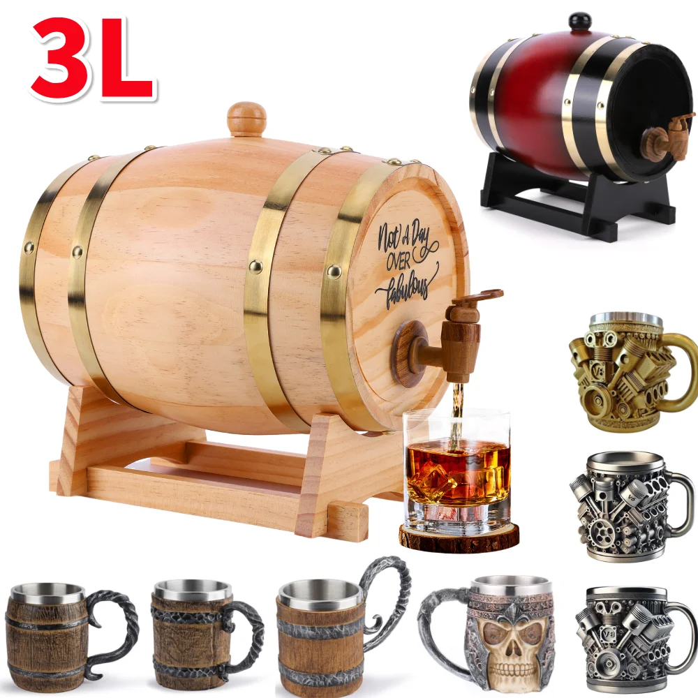 3L Wooden Whiskey Barrel with  - Wine Beer Cocktail ulasan dan harga